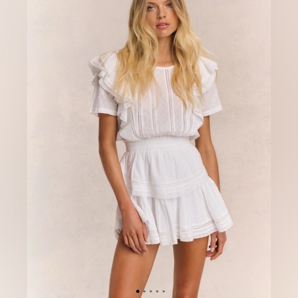 LoveShackFancy, White Natasha Eyelet Ruffle Mini Dress, Size L | 1702